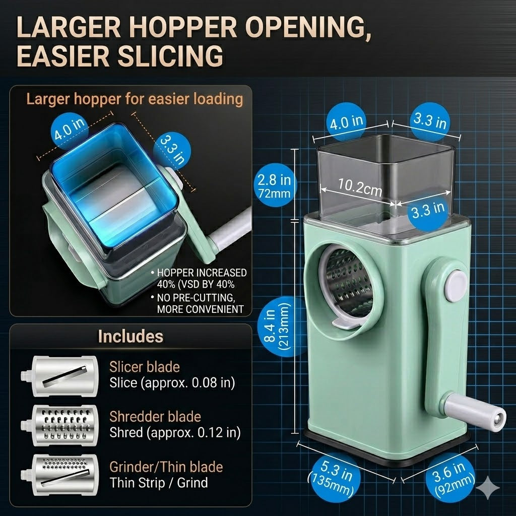 DailyWow™ 3-in-1 Professional Rotary Cheese Grater & Vegetable Slicer